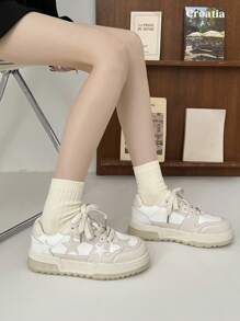 Giày thể thao đế dày màu trắng phong cách Hàn Quốc thường ngày mũi tròn thu/đông dành cho nữ, hàng mới về, đa năng cho mọi mùa - Màu be - Xem 3