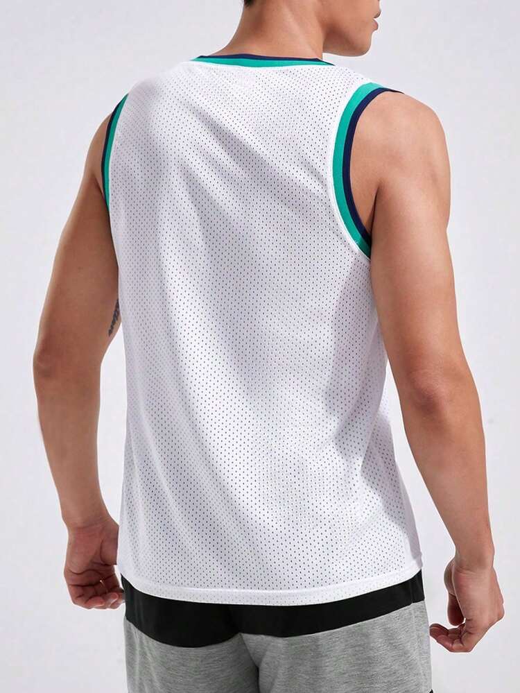 Boyfriend Style Men Letter Graphic Striped Trim Sports Tank Top Tank Top Pack