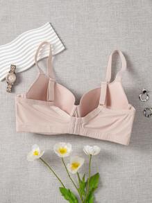 Dusty Pink Plain Plus Size Casual Underwire Bra With Medium Stretch Fabric, Lift - Dusty Pink - View 2