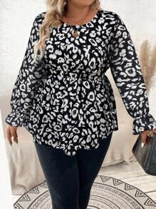 Celure 大碼通體印花喇叭袖荷葉邊襯衫 - 彩色 - 查看 4