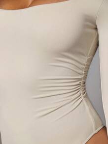 Silquee Square Neck Slim Fit Bodysuit - Beige - View 7