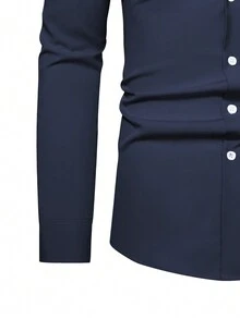 Manfinity Mode 男士口袋貼布前排扣襯衫 - 藏蓝色 - 查看 3