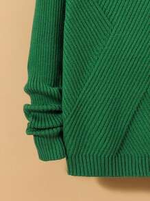 SHEIN Áo len dệt kim có gân rắn của Tween Boy - Màu xanh lá cây đậm - Xem 3