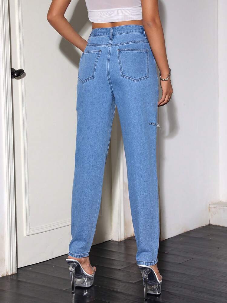 1pc High Waist Pearls Beaded Jeans