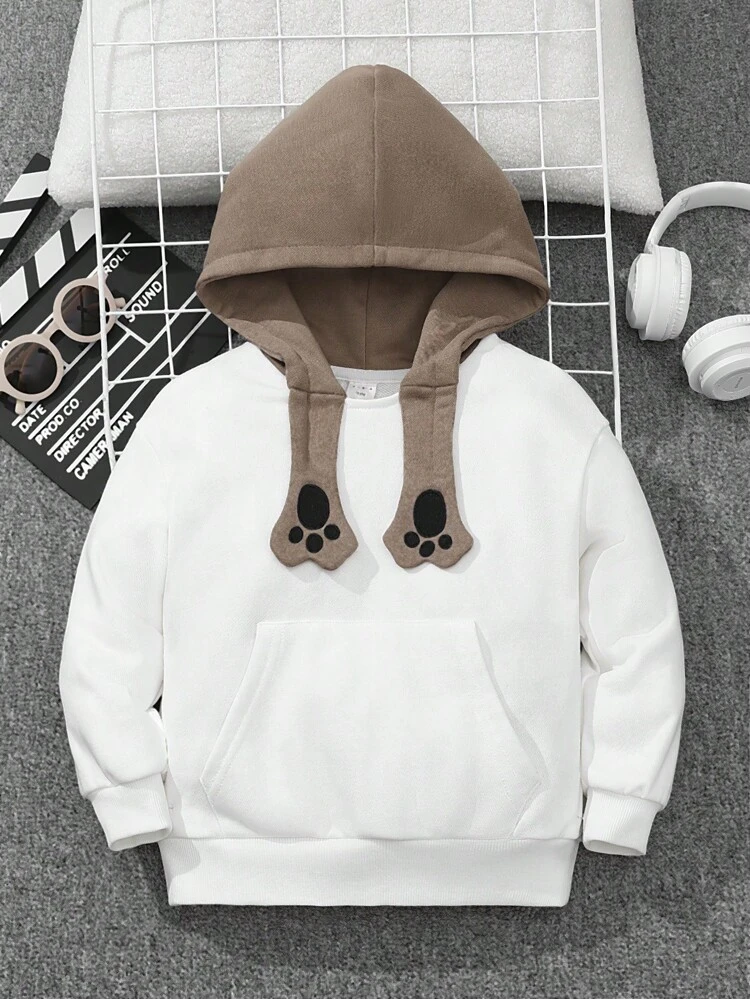 Sweat-shirt-shirt ample et mignon pour jeunes garçons avec poche kangourou et imprimé de griffe, pour l'automne et l'hiver