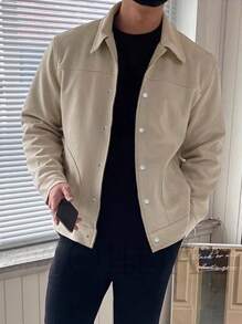 Manfinity Homme 男士素色前紐扣夾克 - 杏色 - 查看 4