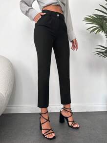 EURMUSE Slant Pocket Belted Suit Trousers - Black - View 5