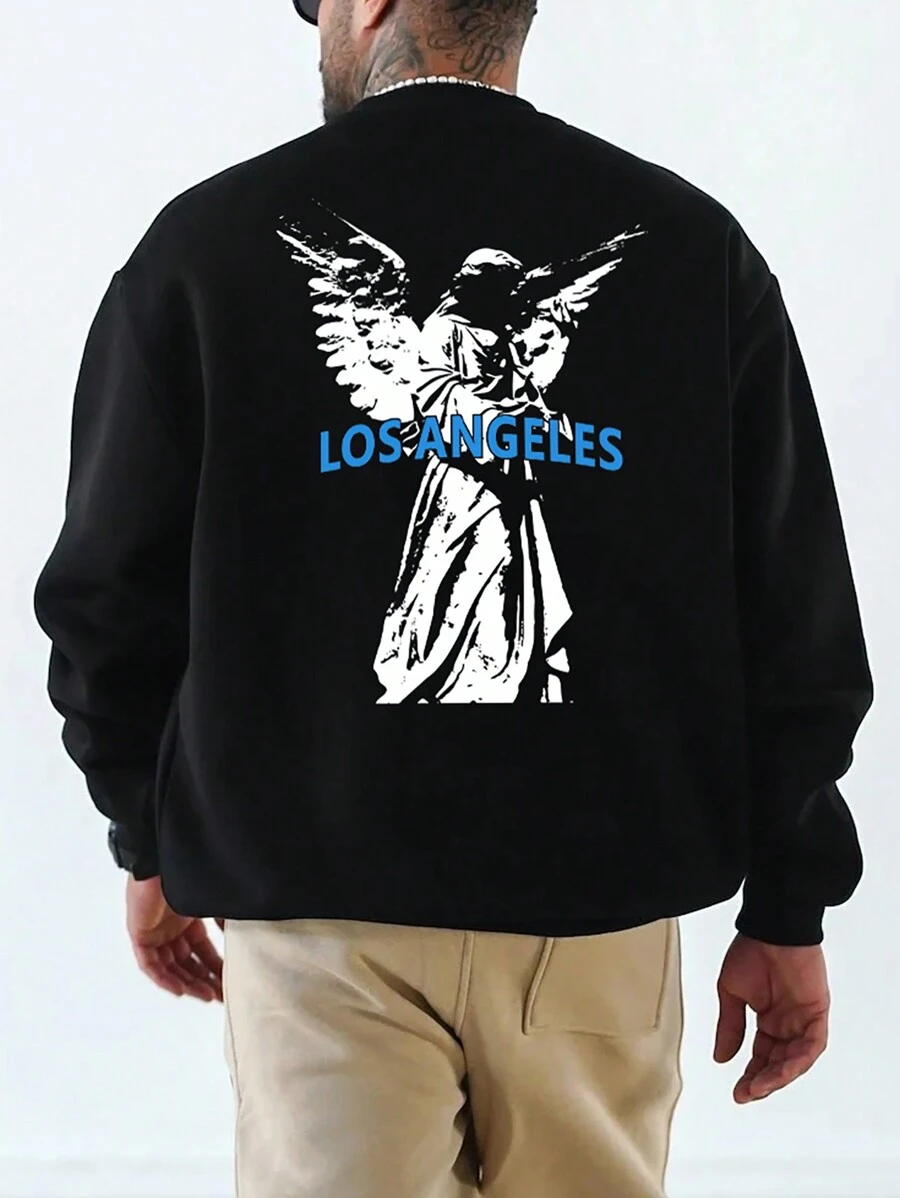 Manfinity LEGND Plus Size Men's Casual Sweetheart Letter Print Long Sleeve Hoodie - Black - View 1