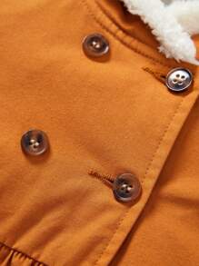 Baby Girl 3D Ear Double Breasted Teddy Lined Hooded Coat - Brown - View 7