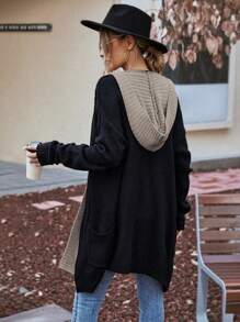 SHEIN LUNE Two Tone Drop Shoulder Cardigan - Multicolor - View 2