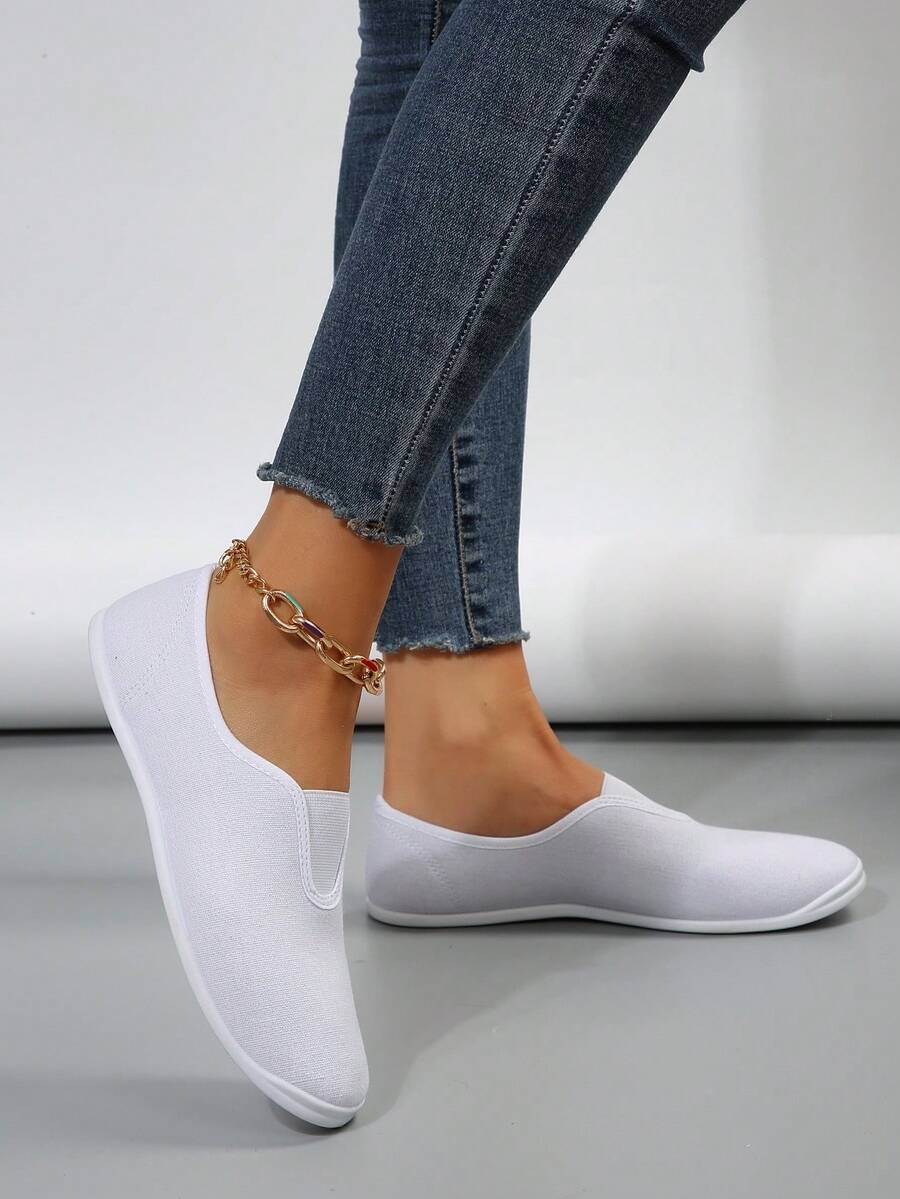 Ladies' Flat Sole Shoes - White - View 1