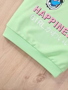 SHEIN 女小童人物和字母圖案套頭衫和運動褲 - 綠色 - 查看 4