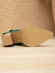 Styleloop Women's Pointed Toe Fringed Chunky Heel Ankle Boots - Army Green - View 5