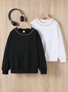 Girls 2pcs Solid Drop Shoulder Sweatshirt - Multicolor - View 1
