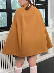 Flirla Plus Cloak Sleeve Duffle Cape Overcoat - Khaki - View 2