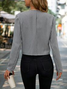 SHEIN Privé 千鳥格印花拉鍊機車夾克 - 黑與白 - 查看 2