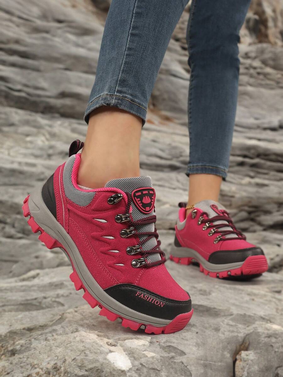戶外舒服的耐磨防水撞色低幫跑步&登山鞋 - 玫紅色 - 查看 1