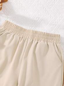 SHEIN Tween Girl Flap Pocket Side Pants - Apricot - View 7
