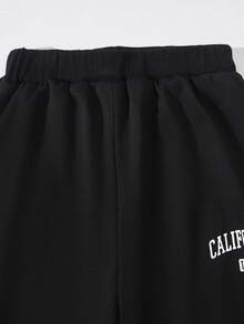 SHEIN Tween Boy Letter Graphic Thermal Lined Sweatpants - Black - View 4