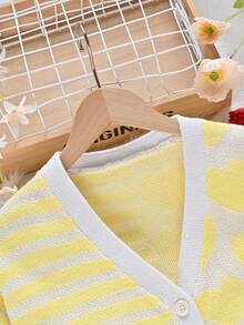 SHEIN Tween Girl Heart & Striped Pattern Cardigan - Multicolor - View 7