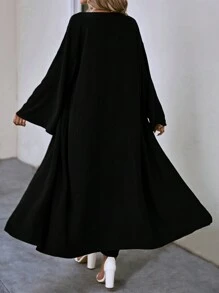 SHEIN LUNE Solid Open Front Coat & Wide Leg Pants - Black - View 2