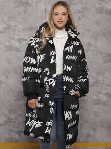 Áo khoác đệm vai thả họa tiết chữ cho bé gái tuổi teen - màu đen - Xem 1