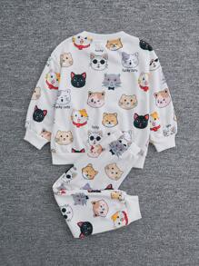 SHEIN 年輕女孩卡通圖案運動衫和運動褲 - 白色 - 查看 2