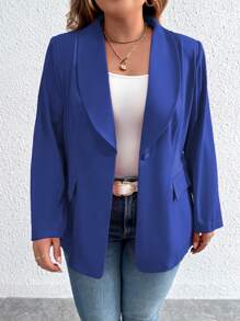 Calvaya 大碼青果領翻蓋細節西裝外套 - 寶藍色 - 查看 5