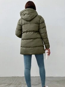 EURMUSE Dual Pocket Puffer Coat - Dark Green - View 2