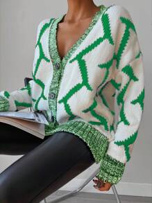 EURMUSE Cardigan cu umăr cădere cu model geo