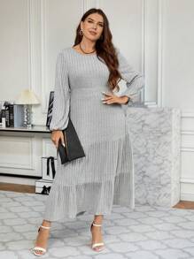 EMERY ROSE Plus Solid Ruffle Hem Dress - Grey - View 5