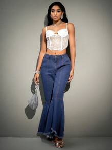 SHEIN BAE 毛邊下擺喇叭牛仔褲