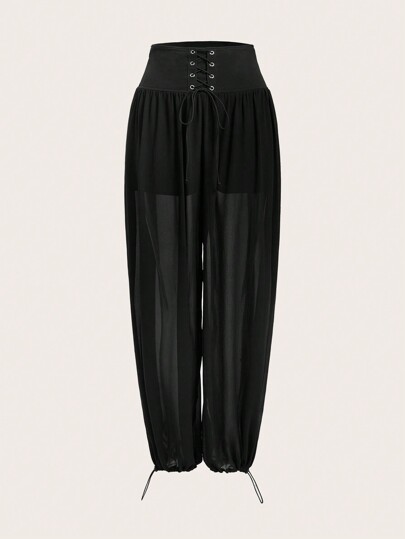 Hose mit Band, breitem Taillenband, Schnürzug am Saum,