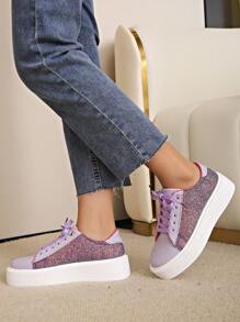 女式紫色厚底厚底運動鞋休閒運動 - 紫色 - 查看 4