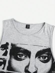 SHEIN ICON Plus Figure Graphic Tank Top - Light Grey - View 3