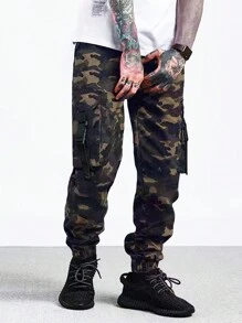 Manfinity LEGND Men Camo Print Flap Pocket Cargo Trousers - Multicolor - View 4