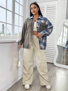 SHEIN EZwear Plus Plaid Print Drop Shoulder Coat - Multicolor - View 4