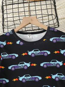Tween Boy Allover Car Print Tee & Pants PJ Set - Black - View 3