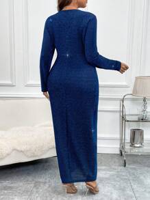 SHEIN Clasi 大碼扭紋前裹下擺閃光洋裝 - 藏蓝色 - 查看 2