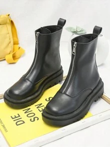 Giày bốt dây kéo thời trang dành cho nữ, Giày bốt nữ mùa đông giữa gót Giày bốt mới Giày bốt ngắn Dây kéo phía trước Giày bốt ống khói - màu đen - Xem 3