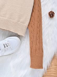 SHEIN Tween Girl Letter Pattern Raglan Sleeve Hooded Sweater - Multicolor - View 6