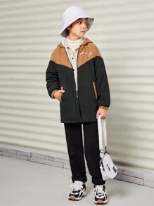 SHEIN Tween Boy Casual Loose Fit Hooded Jacket With Flower Print & Colorblock Design And Fleece Lining - Multicolor - View 6