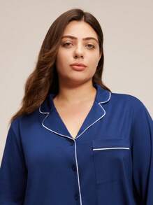 LUVLETTE Autumn And Winter Women Plus Soft Cotton & Modal Dark Blue Basic Long Women Pajama Set Lounge Set Fall Pajamas Clothes