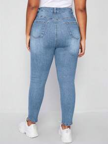 EMERY ROSE Plus High Waist Ripped Skinny Jeans - Light Wash - View 2