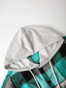 Manfinity Hypemode Men's Loose Fit Plaid Printed Drawstring Hooded Shirt (Without T-Shirt) - Green - View 3