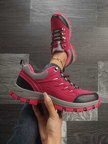 戶外舒服的耐磨防水撞色低幫跑步&登山鞋 - 玫紅色 - 查看 2