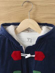 SHEIN 男小童雙口袋毛絨內襯連帽外套 - 藍色 - 查看 4