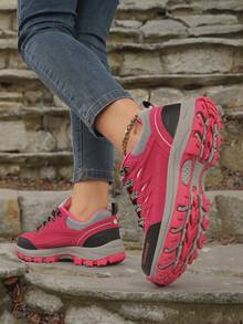 戶外舒服的耐磨防水撞色低幫跑步&登山鞋 - 玫紅色 - 查看 3