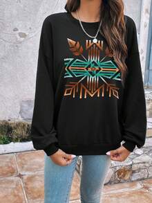 SHEIN LUNE Geo & Letter Graphic Drop Shoulder Sweatshirt - Black - View 7