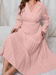 SHEIN Privé 大碼翻領百褶下擺洋裝